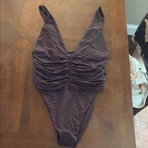 Elegant Ruched One-Piece Swimsuit in Brown